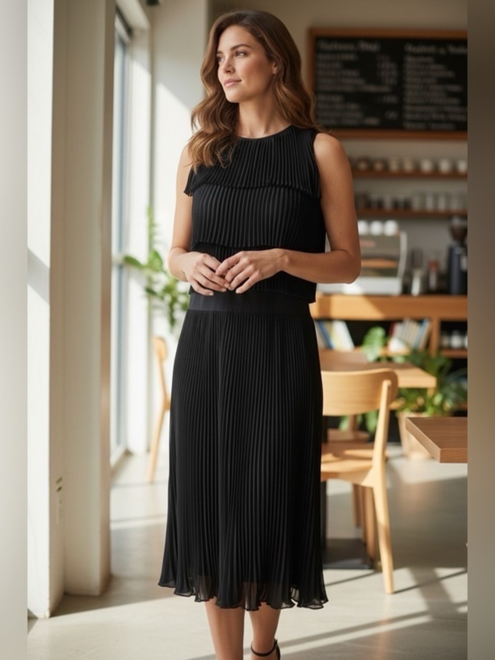 Jones New York Layered Top Pleated Dress